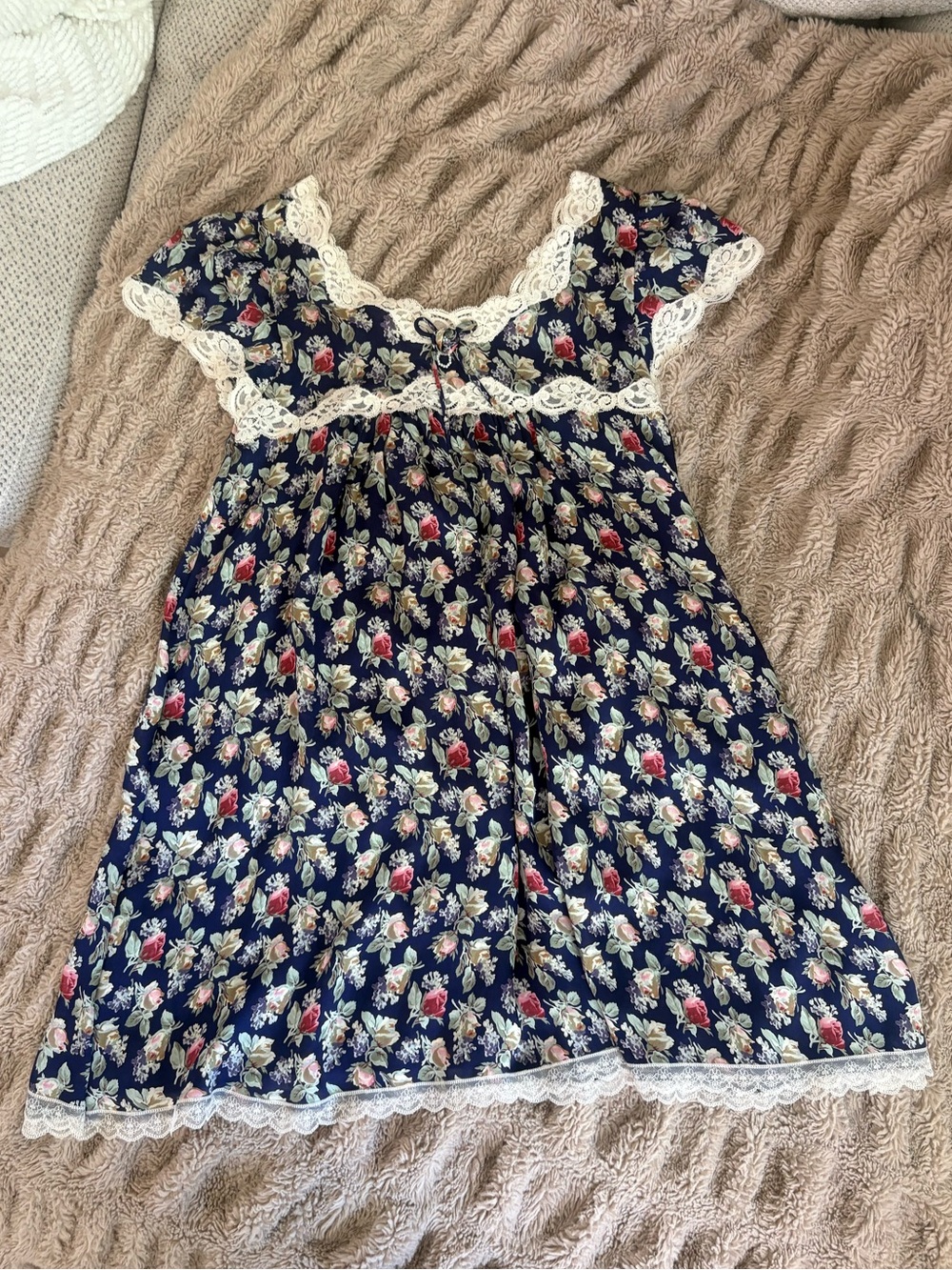 Vintage Christian Dior Floral Lace Trim Night Dress